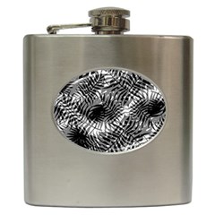 Tropical Leafs Pattern, Black And White Jungle Theme Hip Flask (6 Oz) by Casemiro