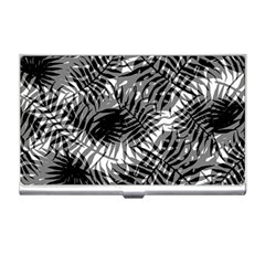 Tropical Leafs Pattern, Black And White Jungle Theme Business Card Holder by Casemiro