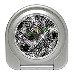 Tropical Leafs Pattern, Black And White Jungle Theme Travel Alarm Clock by Casemiro