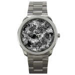 Tropical leafs pattern, black and white jungle theme Sport Metal Watch Front