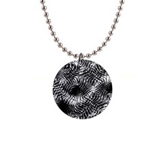 Tropical Leafs Pattern, Black And White Jungle Theme 1  Button Necklace by Casemiro