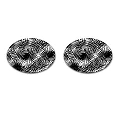 Tropical Leafs Pattern, Black And White Jungle Theme Cufflinks (oval) by Casemiro