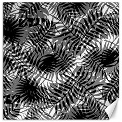 Tropical Leafs Pattern, Black And White Jungle Theme Canvas 16  X 16  by Casemiro