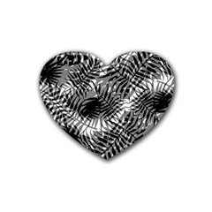 Tropical Leafs Pattern, Black And White Jungle Theme Rubber Coaster (heart)  by Casemiro