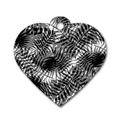 Tropical Leafs Pattern, Black And White Jungle Theme Dog Tag Heart (one Side) by Casemiro