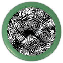 Tropical Leafs Pattern, Black And White Jungle Theme Color Wall Clock by Casemiro