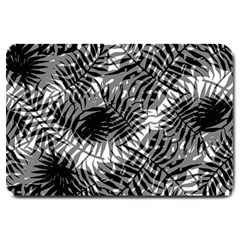 Tropical Leafs Pattern, Black And White Jungle Theme Large Doormat  by Casemiro