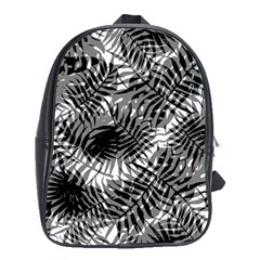 Tropical Leafs Pattern, Black And White Jungle Theme School Bag (large) by Casemiro