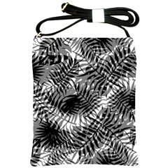 Tropical Leafs Pattern, Black And White Jungle Theme Shoulder Sling Bag by Casemiro