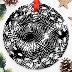 Tropical Leafs Pattern, Black And White Jungle Theme Ornament (round Filigree) by Casemiro