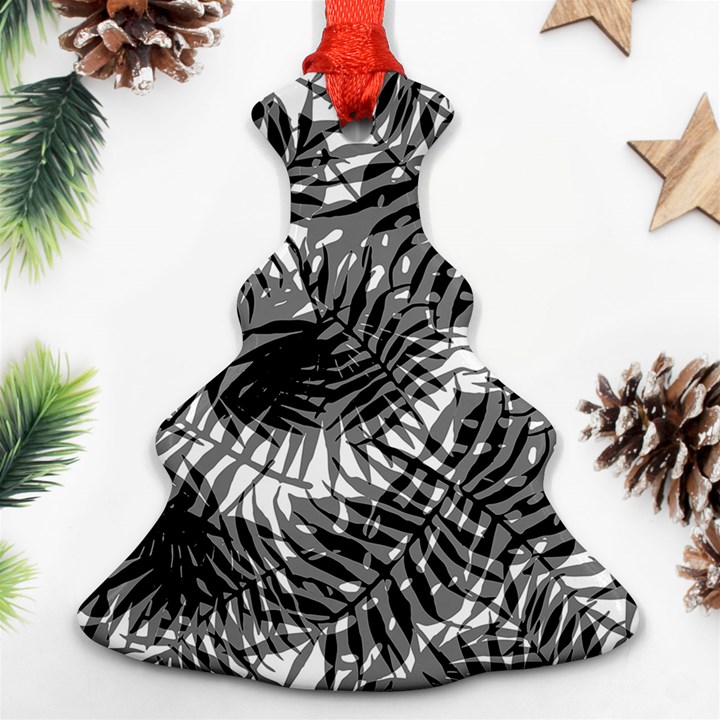 Tropical leafs pattern, black and white jungle theme Ornament (Christmas Tree) 