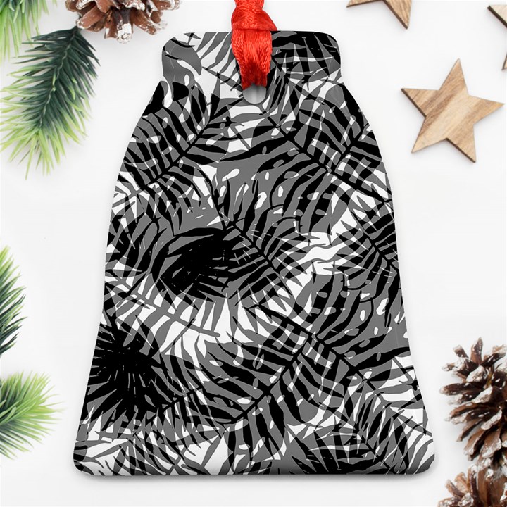 Tropical leafs pattern, black and white jungle theme Bell Ornament (Two Sides)