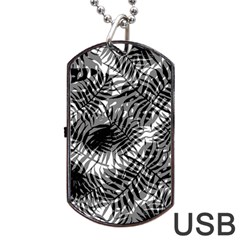 Tropical Leafs Pattern, Black And White Jungle Theme Dog Tag Usb Flash (one Side) by Casemiro