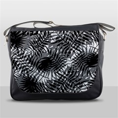 Tropical Leafs Pattern, Black And White Jungle Theme Messenger Bag by Casemiro