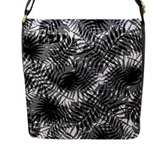 Tropical Leafs Pattern, Black And White Jungle Theme Flap Closure Messenger Bag (l) by Casemiro