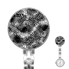 Tropical Leafs Pattern, Black And White Jungle Theme Stainless Steel Nurses Watch by Casemiro