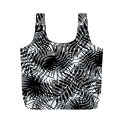 Tropical Leafs Pattern, Black And White Jungle Theme Full Print Recycle Bag (m) by Casemiro