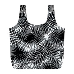 Tropical Leafs Pattern, Black And White Jungle Theme Full Print Recycle Bag (l) by Casemiro