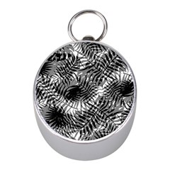 Tropical Leafs Pattern, Black And White Jungle Theme Mini Silver Compasses by Casemiro