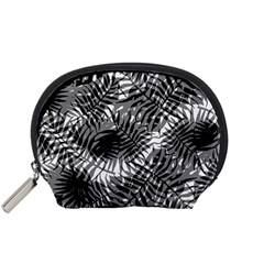 Tropical Leafs Pattern, Black And White Jungle Theme Accessory Pouch (small)