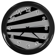 Striped Black And Grey Colors Pattern, Silver Geometric Lines Wall Clock (black) by Casemiro