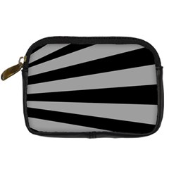 Striped Black And Grey Colors Pattern, Silver Geometric Lines Digital Camera Leather Case by Casemiro