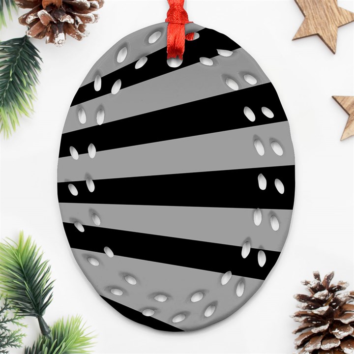 Striped black and grey colors pattern, silver geometric lines Ornament (Oval Filigree)