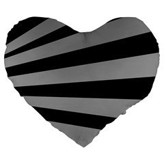 Striped Black And Grey Colors Pattern, Silver Geometric Lines Large 19  Premium Flano Heart Shape Cushions by Casemiro