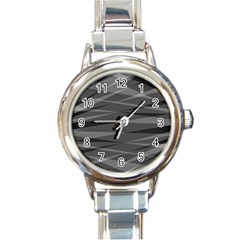 Abstract Geometric Pattern, Silver, Grey And Black Colors Round Italian Charm Watch by Casemiro