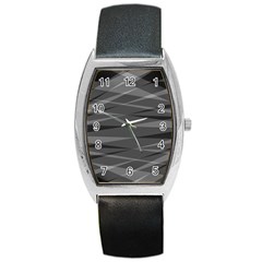 Abstract Geometric Pattern, Silver, Grey And Black Colors Barrel Style Metal Watch by Casemiro