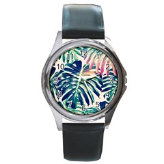 Monstera Leaf Round Metal Watch by goljakoff