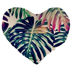 Monstera Leaf Large 19  Premium Flano Heart Shape Cushions by goljakoff