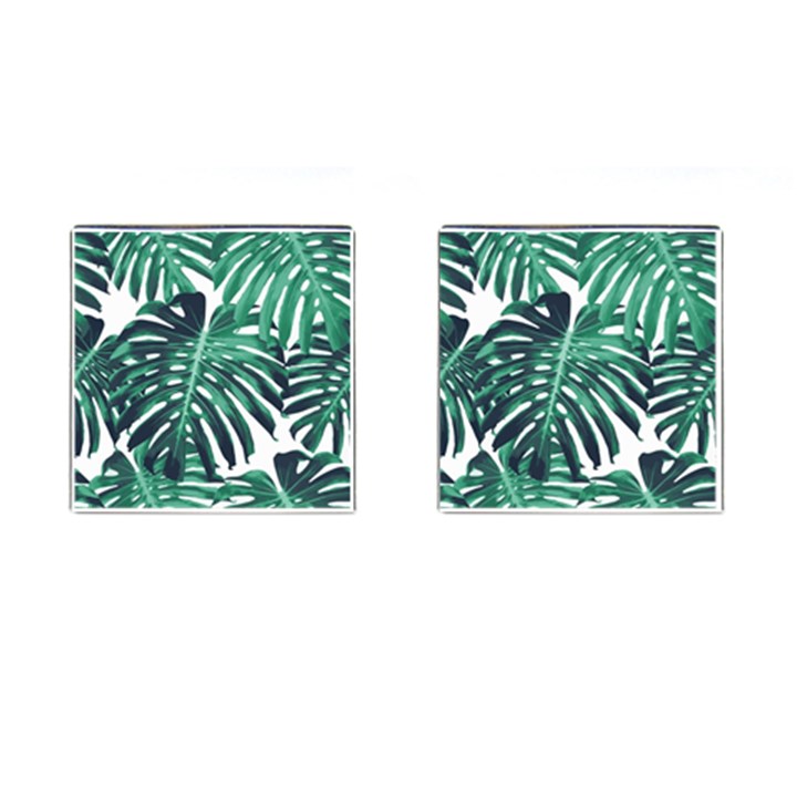 Green monstera leaf Cufflinks (Square)