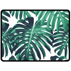 Green monstera leaf Double Sided Fleece Blanket (Large) 