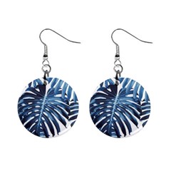 Blue monstera leaf Mini Button Earrings