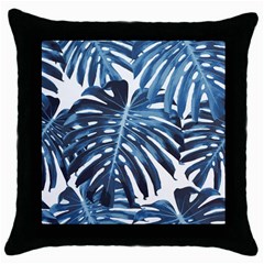 Blue monstera leaf Throw Pillow Case (Black)