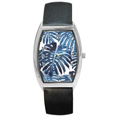 Blue monstera leaf Barrel Style Metal Watch