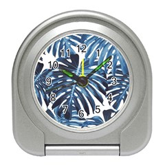 Blue monstera leaf Travel Alarm Clock