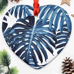 Blue monstera leaf Heart Ornament (Two Sides)