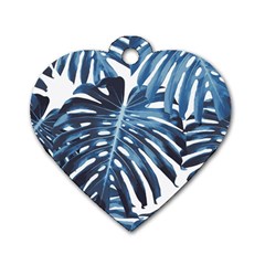 Blue monstera leaf Dog Tag Heart (One Side)