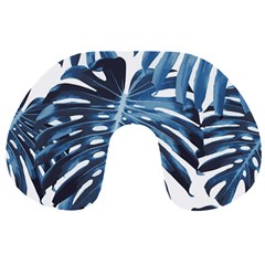 Blue monstera leaf Travel Neck Pillow