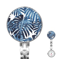 Blue monstera leaf Stainless Steel Nurses Watch