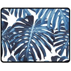 Blue monstera leaf Double Sided Fleece Blanket (Medium) 