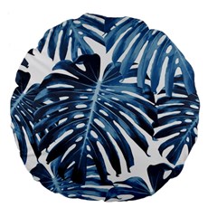 Blue monstera leaf Large 18  Premium Flano Round Cushions