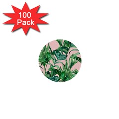 Green Leaves On Pink 1  Mini Buttons (100 Pack)  by goljakoff