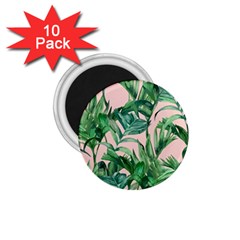 Green Leaves On Pink 1 75  Magnets (10 Pack)  by goljakoff