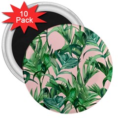 Green Leaves On Pink 3  Magnets (10 Pack)  by goljakoff