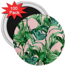 Green Leaves On Pink 3  Magnets (100 Pack) by goljakoff