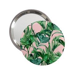 Green Leaves On Pink 2 25  Handbag Mirrors by goljakoff