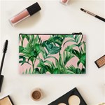 Green leaves on pink Cosmetic Bag (Small) Back